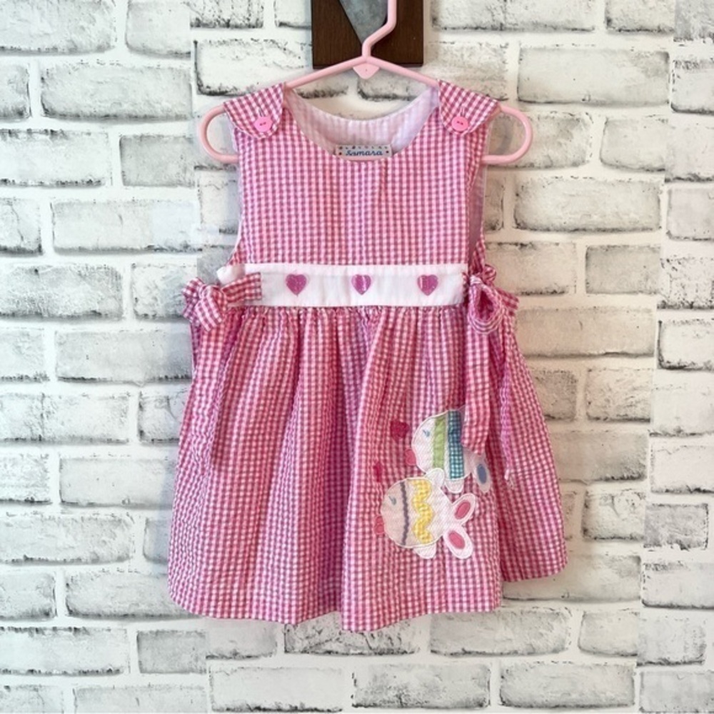 Samara Gingham Pinafore Dress with Fish girls size 2T